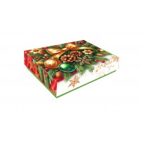 Новогодняя коробка (металлизированный картон) "Елочная композиция" 27-49