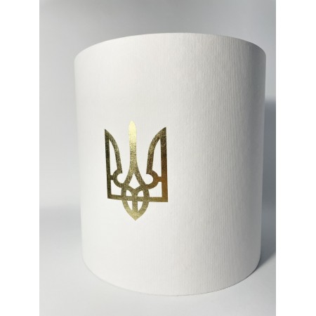 Кругла коробка 20*20 см без кришки біла з гербом