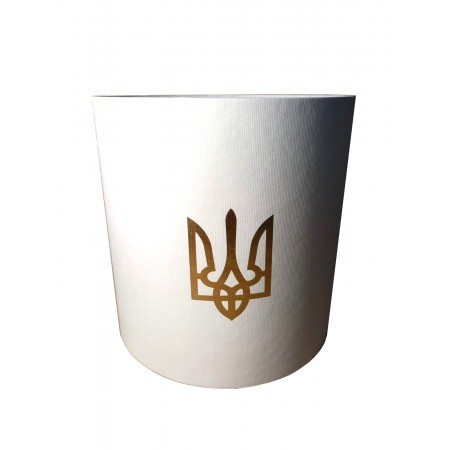 Кругла коробка 15*17 см без кришки біла з гербом України